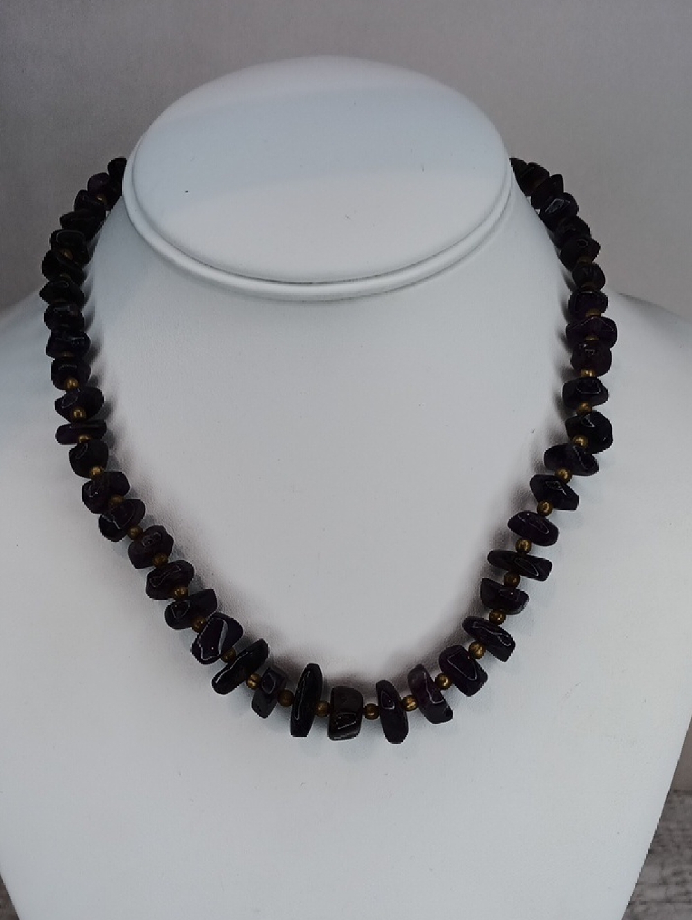 Vintage Dark Purple Amethyst Color Stone Nugget Beaded Necklace 17" Long